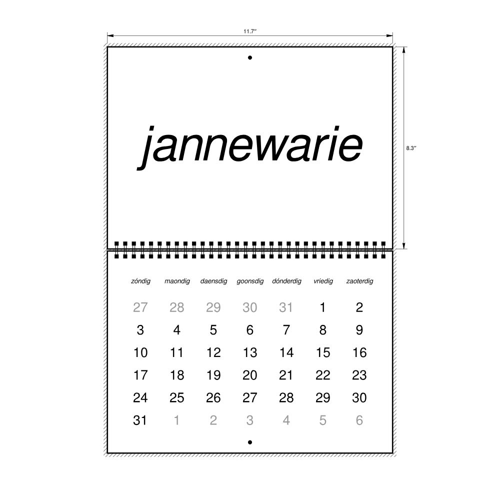 Leskoff 2027 Wall Calendar, Limburgish-Labeled, Sunday-Start Layout, Wire-Bound, 11.7 x 8.3 in (29.7 x 21.0 cm), image 2 of 2