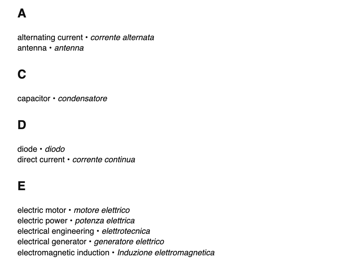 Electrical engineering terms in Italian