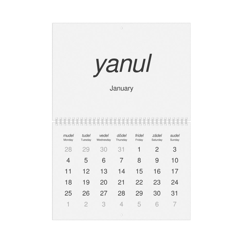 Leskoff 2027 Wall Calendar, Volapük/English-Labeled, Monday-Start Layout, Wire-Bound, 11.7 x 8.3 in (29.7 x 21.0 cm), image 1 of 1