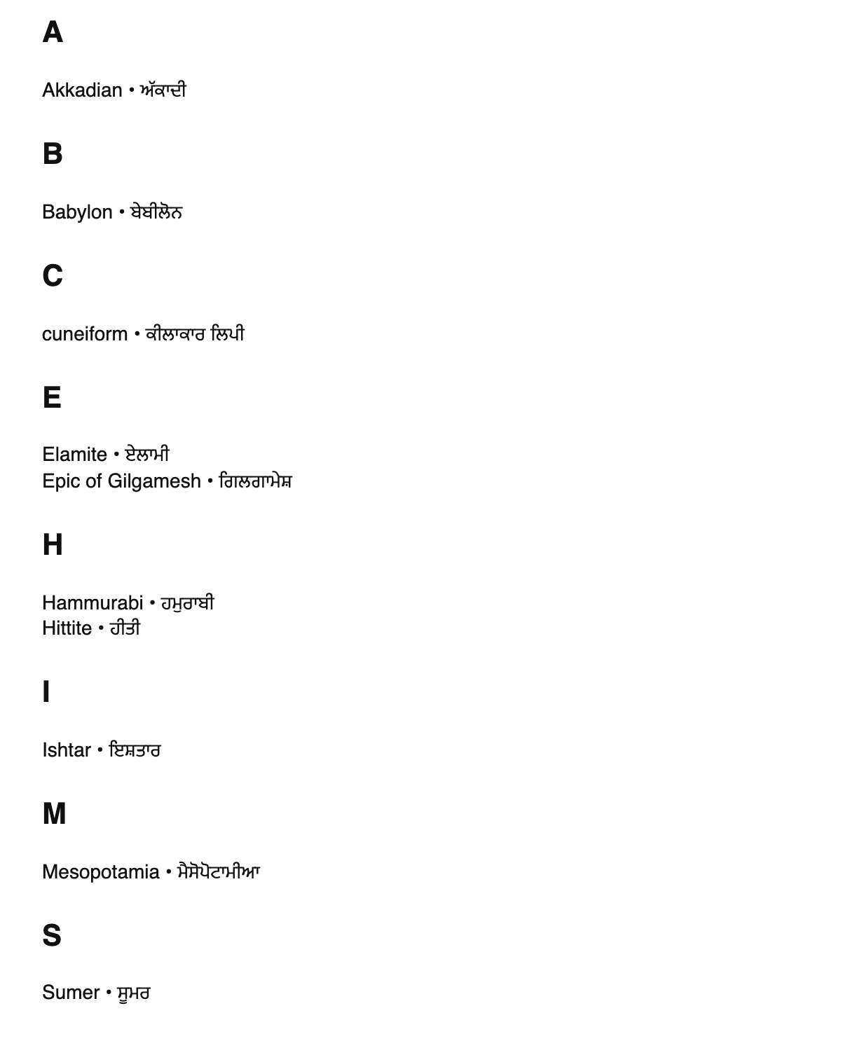 Assyriology terms in Punjabi