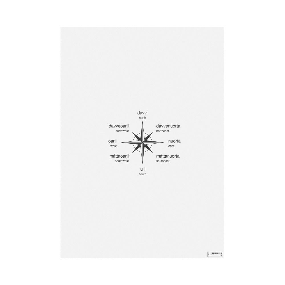 Leskoff Cardinal Directions Poster, Northern Sámi/English-Labeled, image 1 of 2