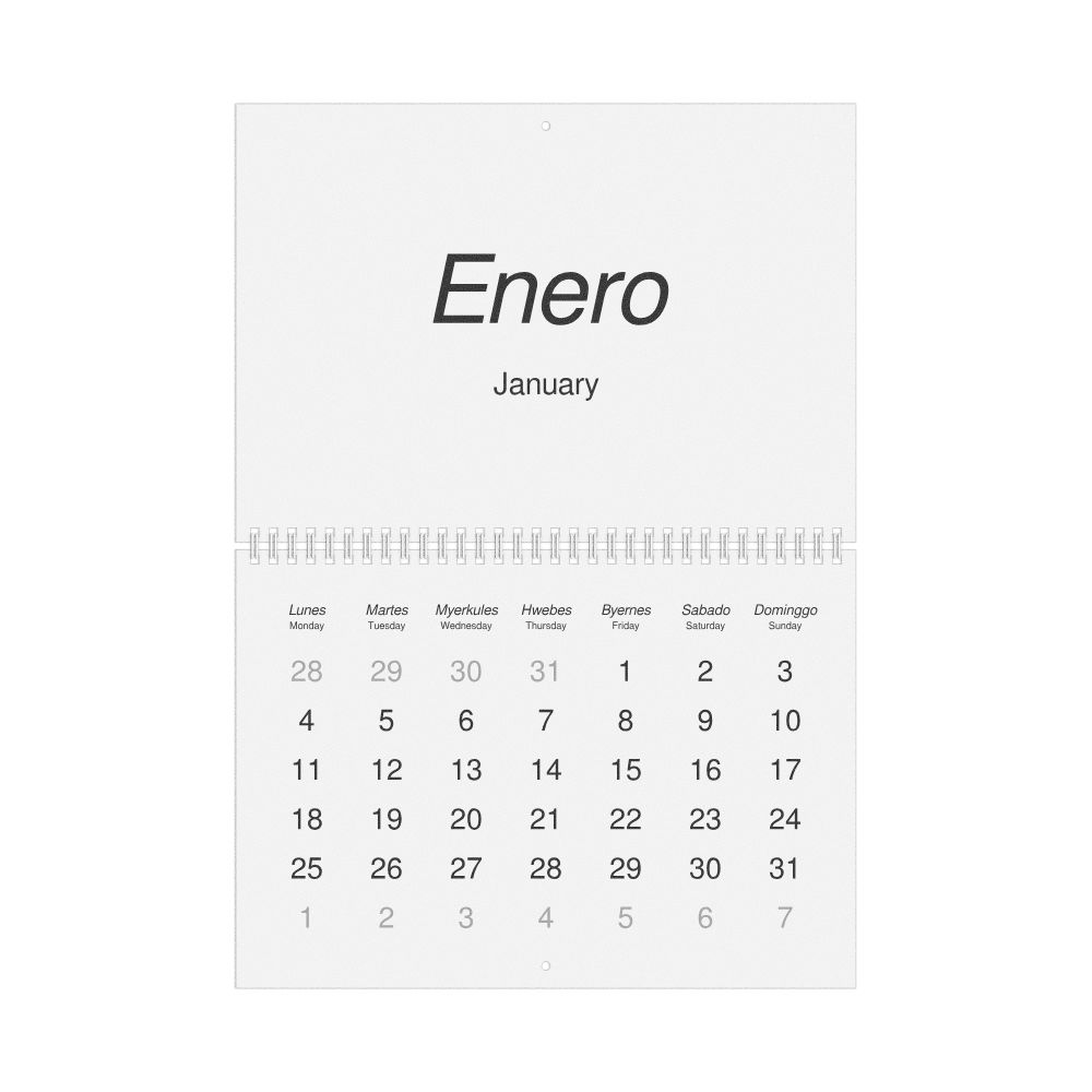 Leskoff 2027 Wall Calendar, Karay-a/English-Labeled, Monday-Start Layout, Wire-Bound, 11.7 x 8.3 in (29.7 x 21.0 cm), image 1 of 1