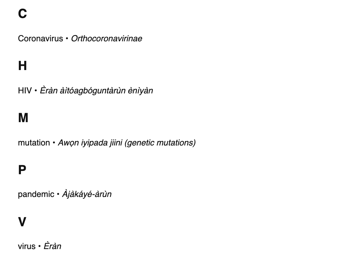 Virology terms in Yoruba