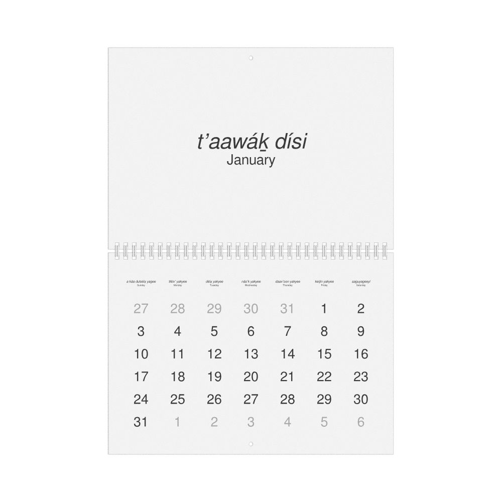 Leskoff 2027 Wall Calendar, Tlingit/English-Labeled, Sunday-Start Layout, Wire-Bound, 11.7 x 8.3 in (29.7 x 21.0 cm), image 1 of 1