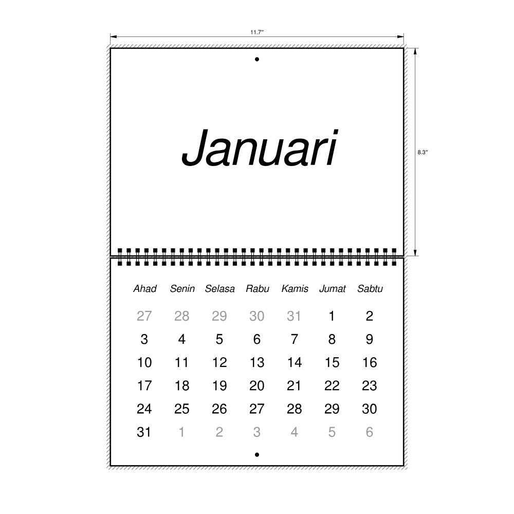 Leskoff 2027 Wall Calendar, Indonesian-Labeled, Sunday-Start Layout, Wire-Bound, 11.7 x 8.3 in (29.7 x 21.0 cm), image 2 of 2