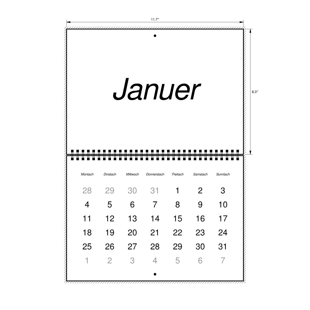 Leskoff 2027 Wall Calendar, Hunsrik-Labeled, Monday-Start Layout, Wire-Bound, 11.7 x 8.3 in (29.7 x 21.0 cm), image 2 of 2