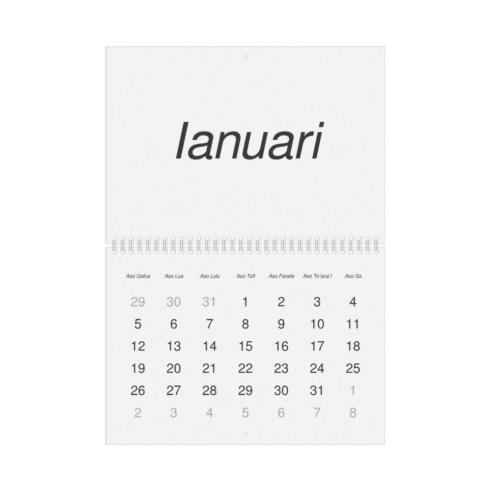 Leskoff 2026 Wall Calendar, Samoan-Labeled, Monday-Start Layout, Wire-Bound, 11.7 x 8.3 in (29.7 x 21.0 cm), image 1 of 1