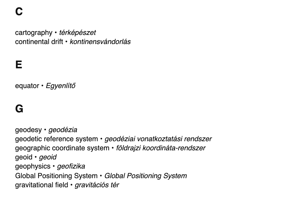 Geodesy terms in Hungarian