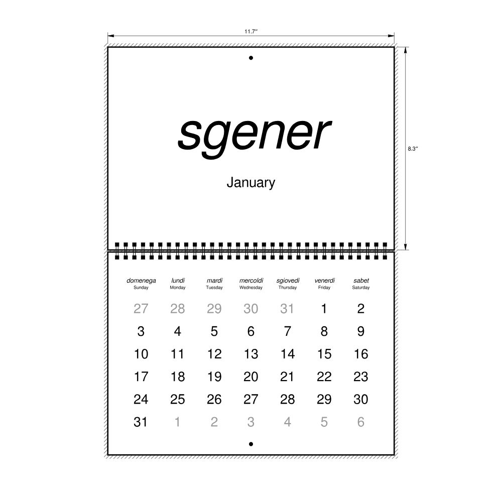 Leskoff 2027 Wall Calendar, Lombard/English-Labeled, Sunday-Start Layout, Wire-Bound, 11.7 x 8.3 in (29.7 x 21.0 cm), image 2 of 2