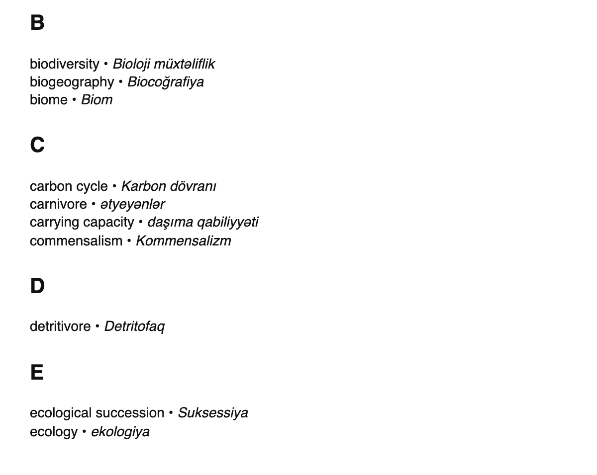 Ecology terms in Azerbaijani