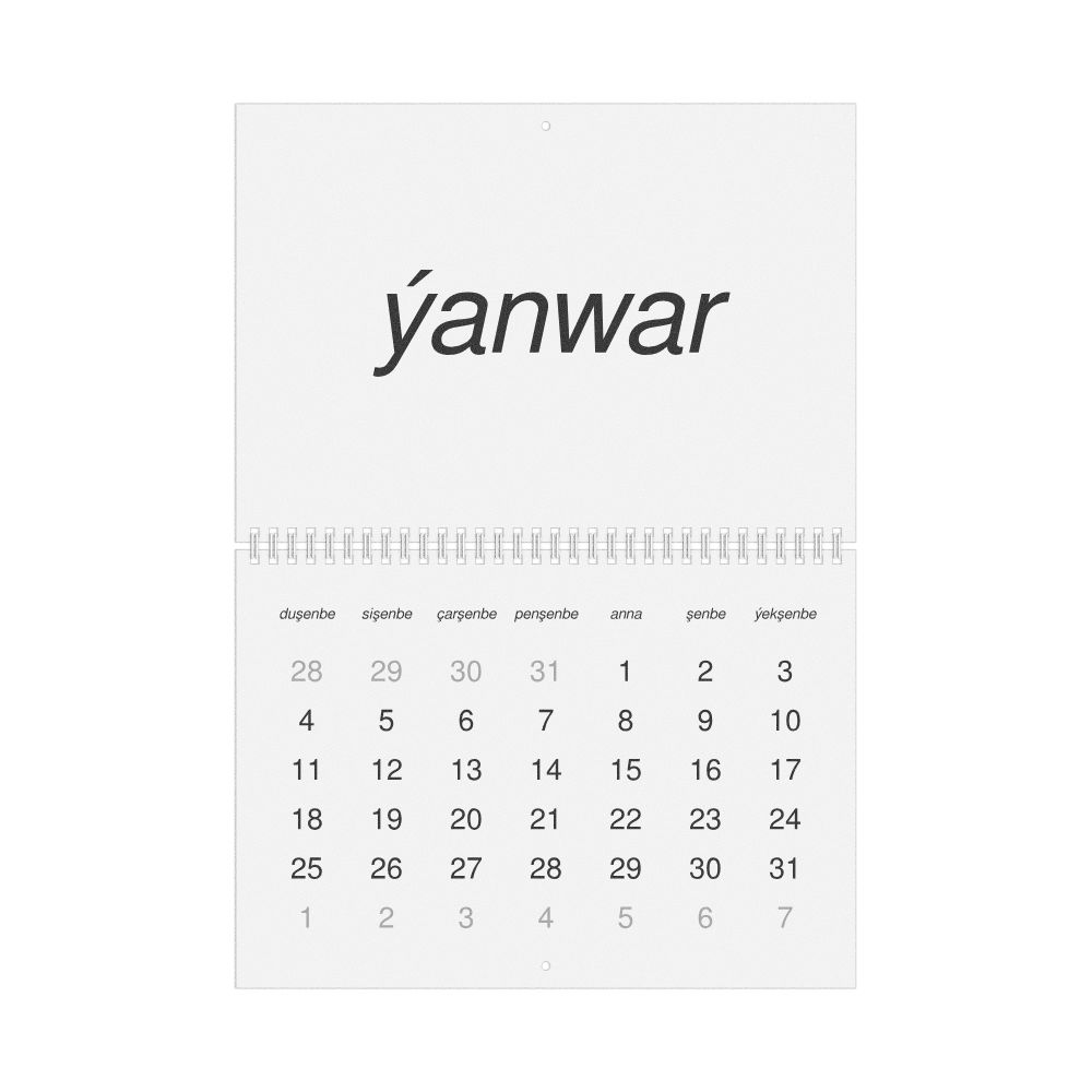 Leskoff 2027 Wall Calendar, Turkmen-Labeled, Monday-Start Layout, Wire-Bound, 11.7 x 8.3 in (29.7 x 21.0 cm), image 1 of 1