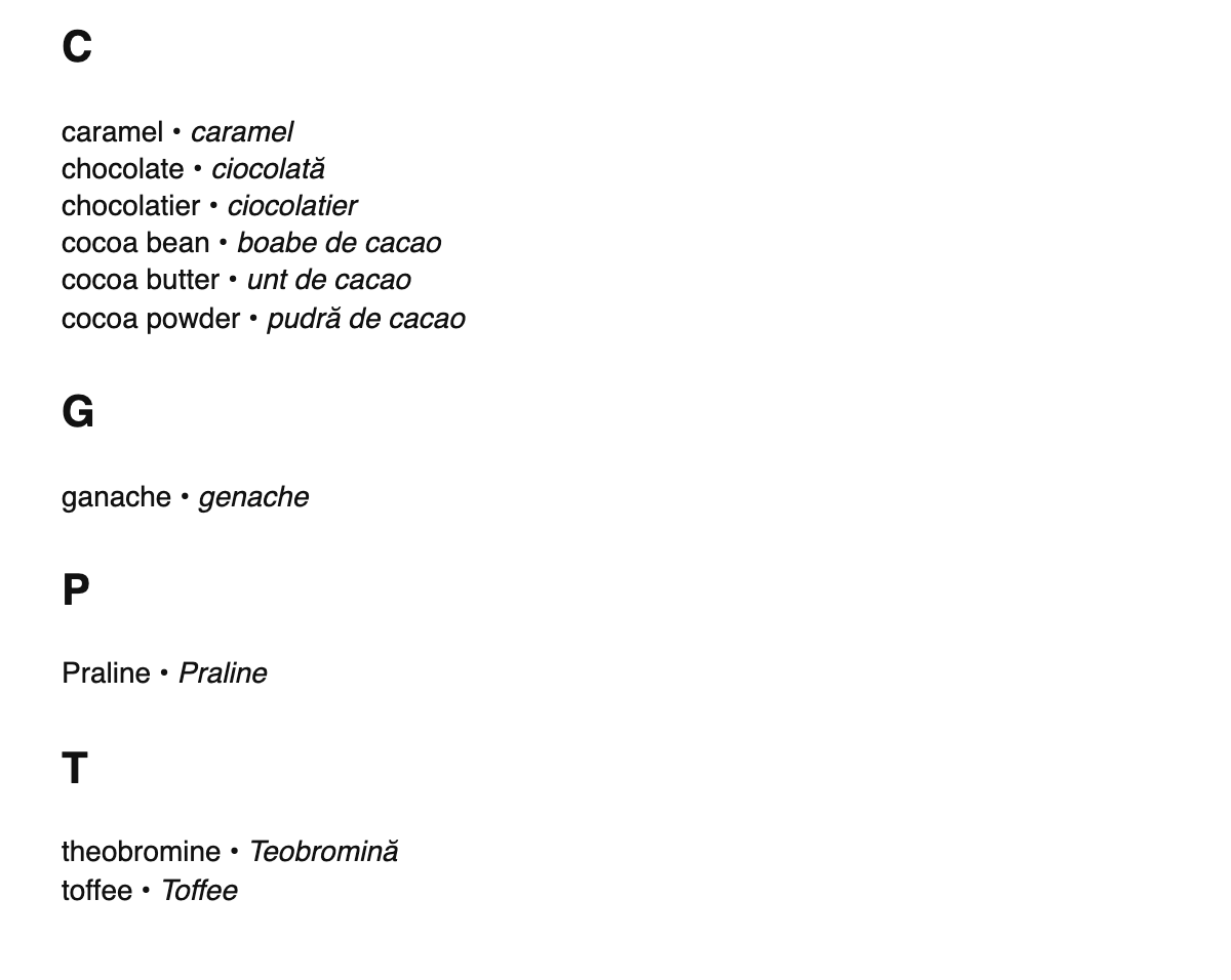 Chocolate terms in Romanian