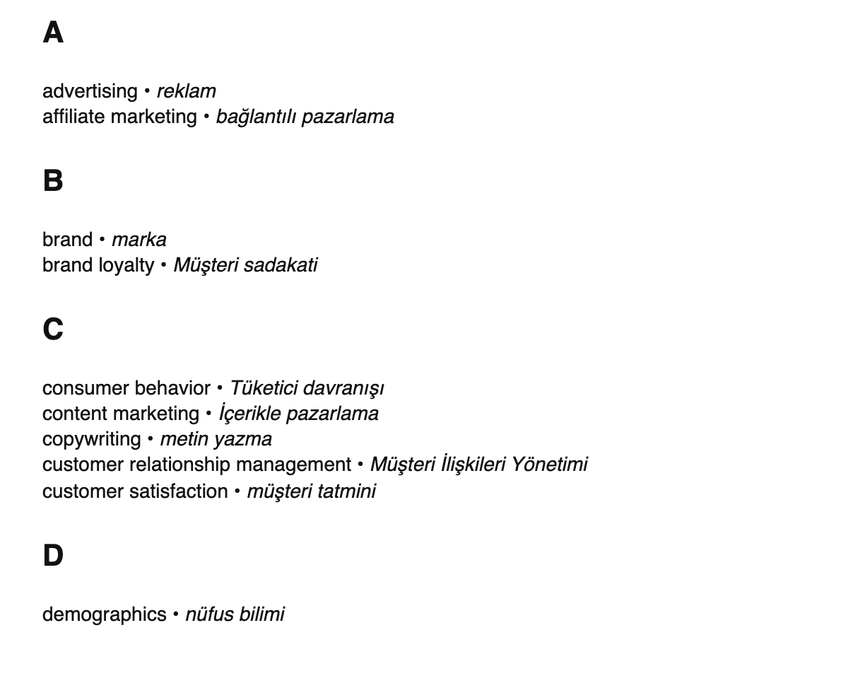 Marketing terms in Turkish