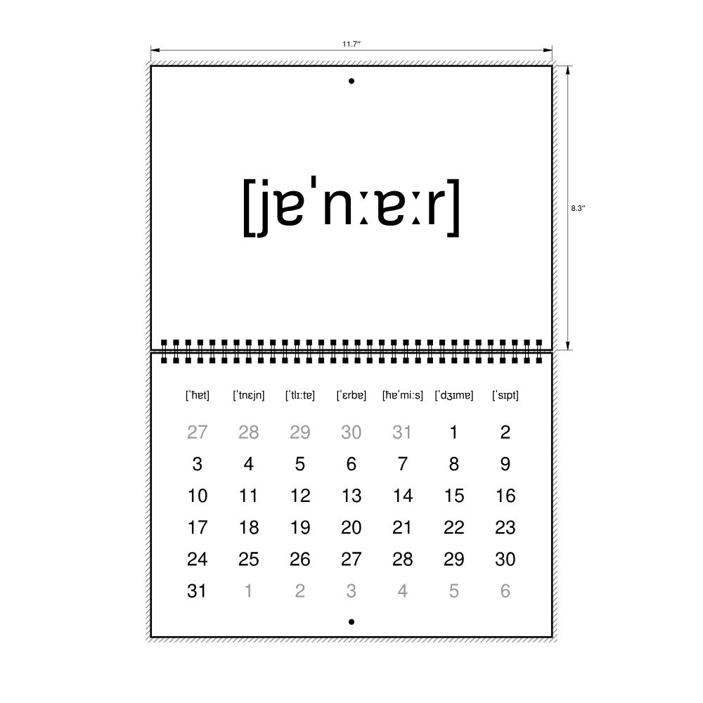 Leskoff 2027 Phonetic Wall Calendar, IPA-Labeled (Maltese), Sunday-Start Layout, Wire-Bound, 11.7 x 8.3 in (29.7 x 21.0 cm), image 2 of 2