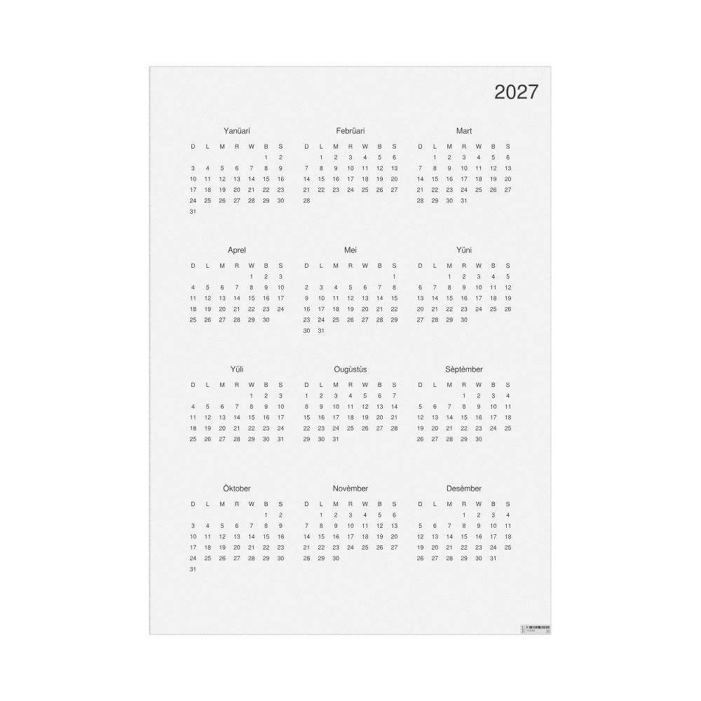 Leskoff 2027 Wall Calendar, Papiamento-Labeled, Sunday-Start Layout, Poster / Wall Print, 23.4 x 33.1 in (59.4 x 84.1 cm), image 1 of 1