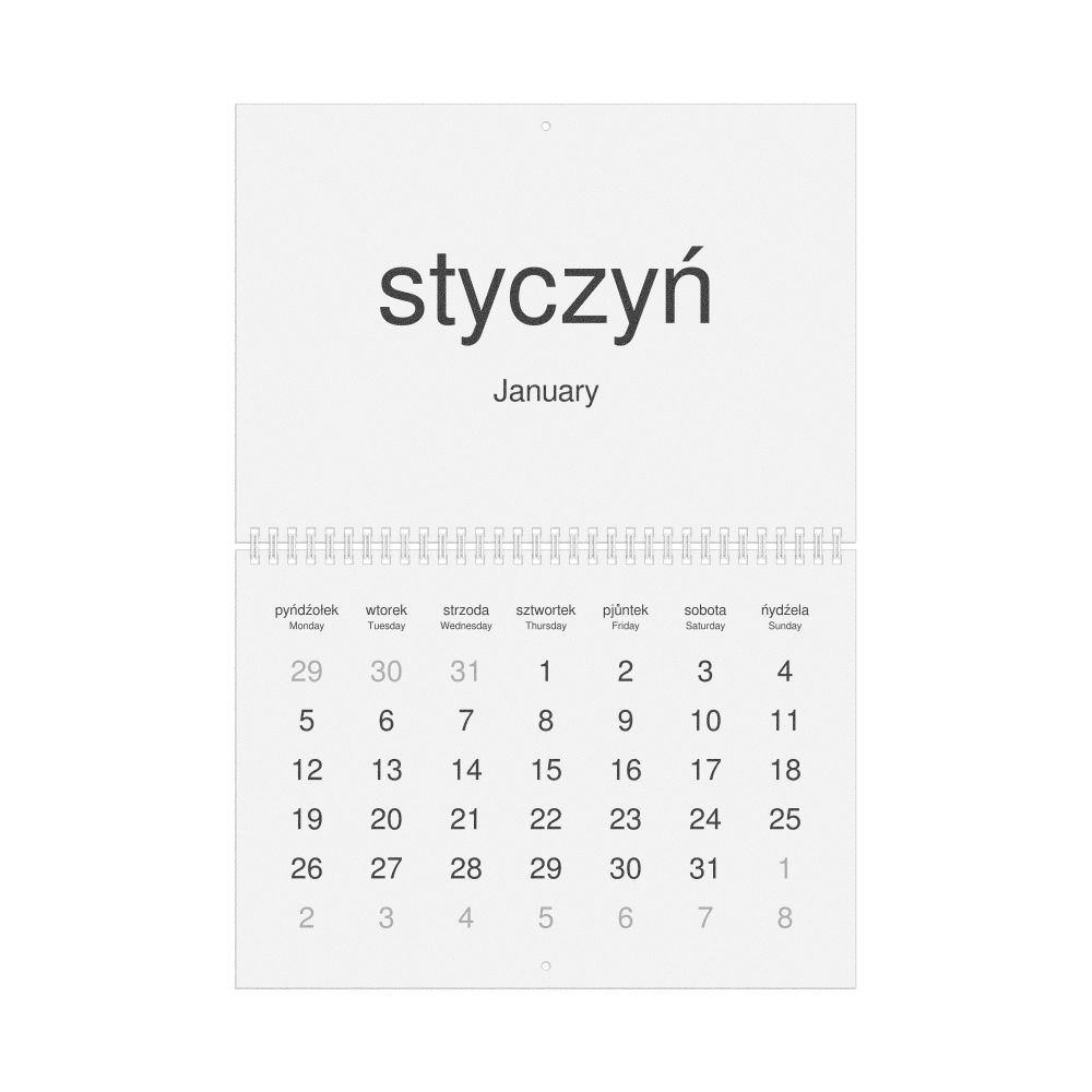 Leskoff 2026 Wall Calendar, Silesian/English-Labeled, Monday-Start Layout, Wire-Bound, 11.7 x 8.3 in (29.7 x 21.0 cm), image 1 of 1