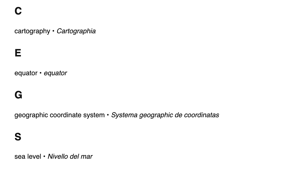 Geodesy terms in Interlingua
