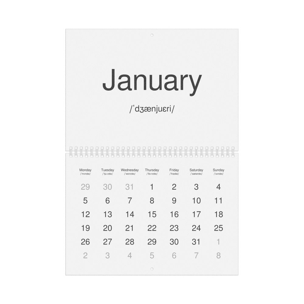 Leskoff 2026 Phonetic Wall Calendar, English-Labeled with IPA, Monday-Start Layout, Wire-Bound, 11.7 x 8.3 in (29.7 x 21.0 cm), image 1 of 1
