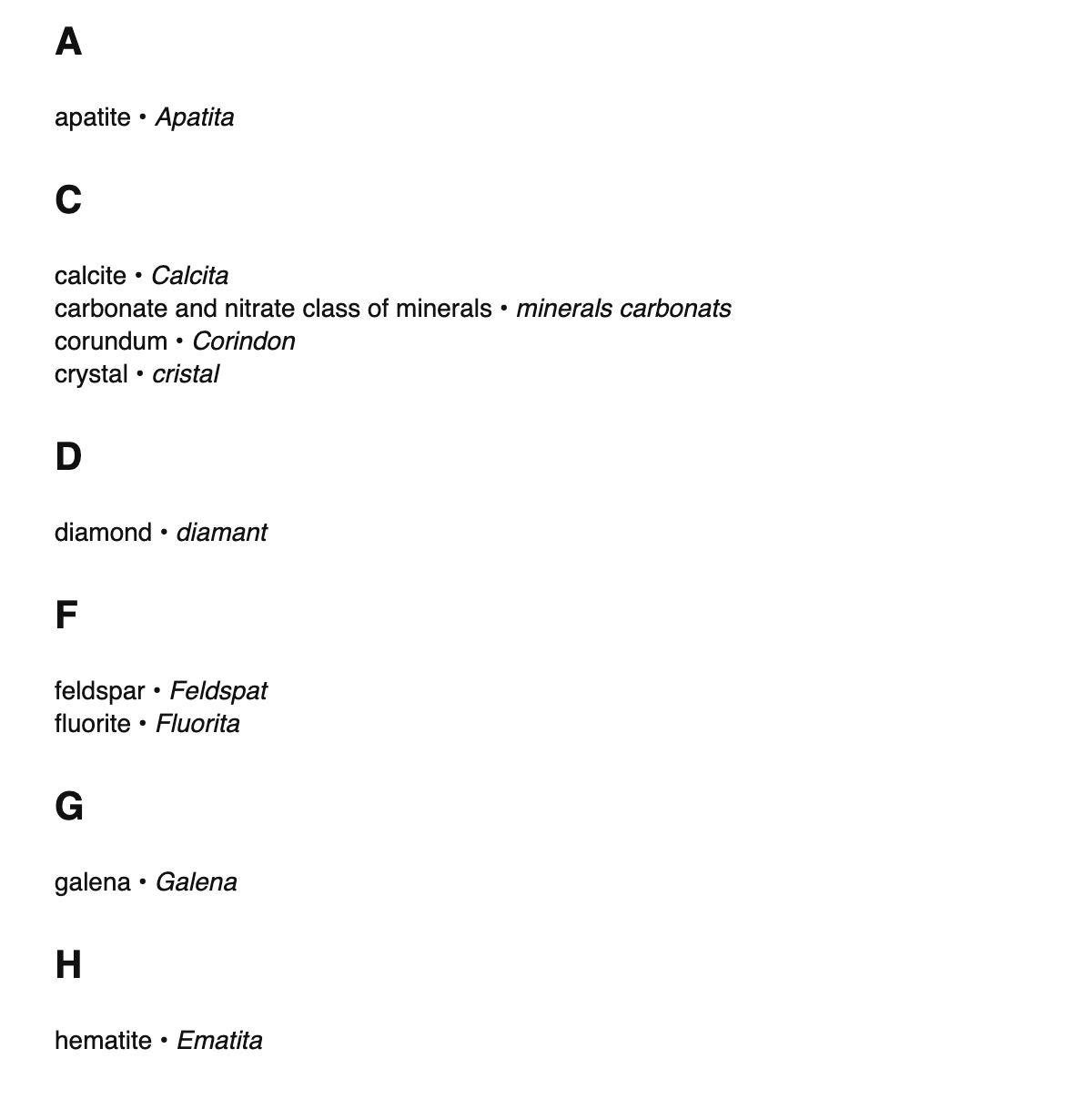 Mineralogy terms in Occitan