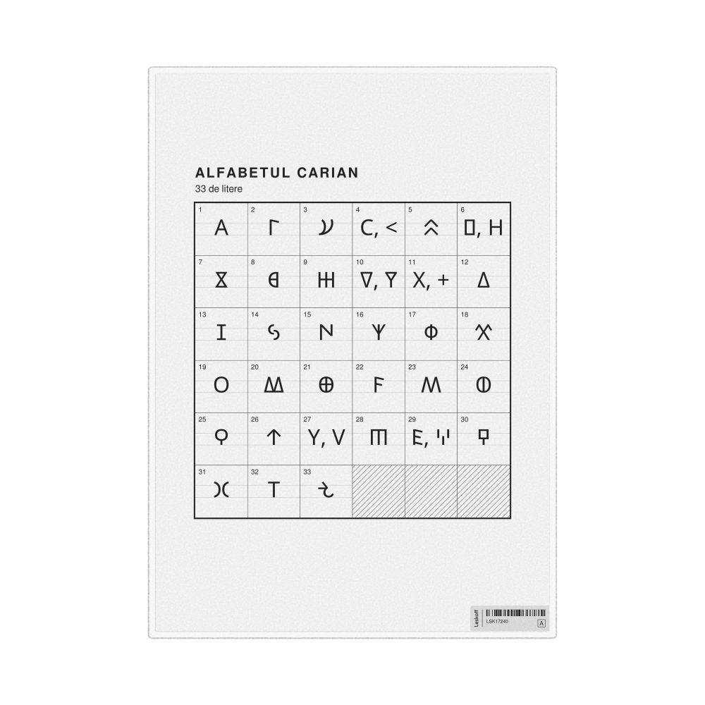 Leskoff Carian Alphabet Chart, 8.3 x 11.7 in (21.0 x 29.7 cm, Desk Chart, Laminated), Romanian-Labeled, image 1 of 2
