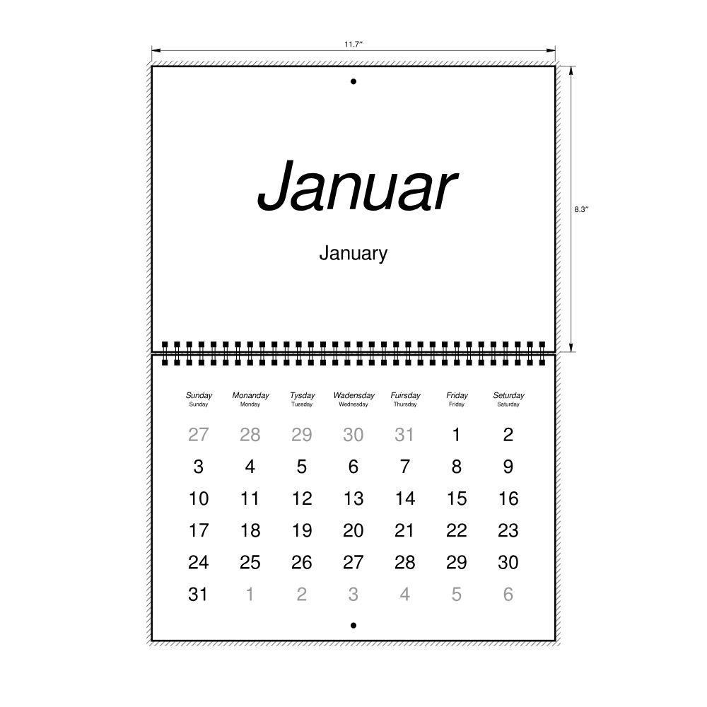 Leskoff 2027 Wall Calendar, Scots/English-Labeled, Sunday-Start Layout, Wire-Bound, 11.7 x 8.3 in (29.7 x 21.0 cm), image 2 of 2