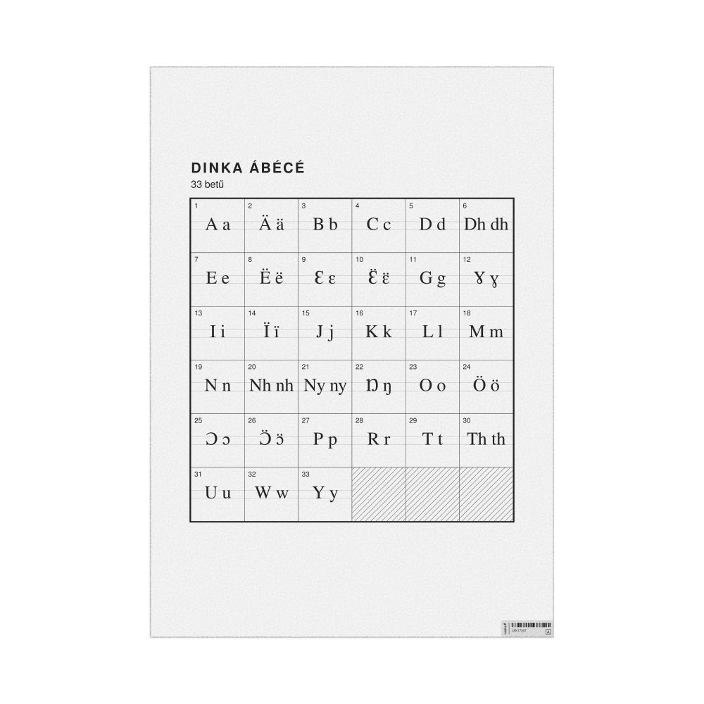 Leskoff Dinka Alphabet Chart, 23.4 x 33.1 in (59.4 x 84.1 cm, Poster / Wall Chart), Hungarian-Labeled, image 1 of 2