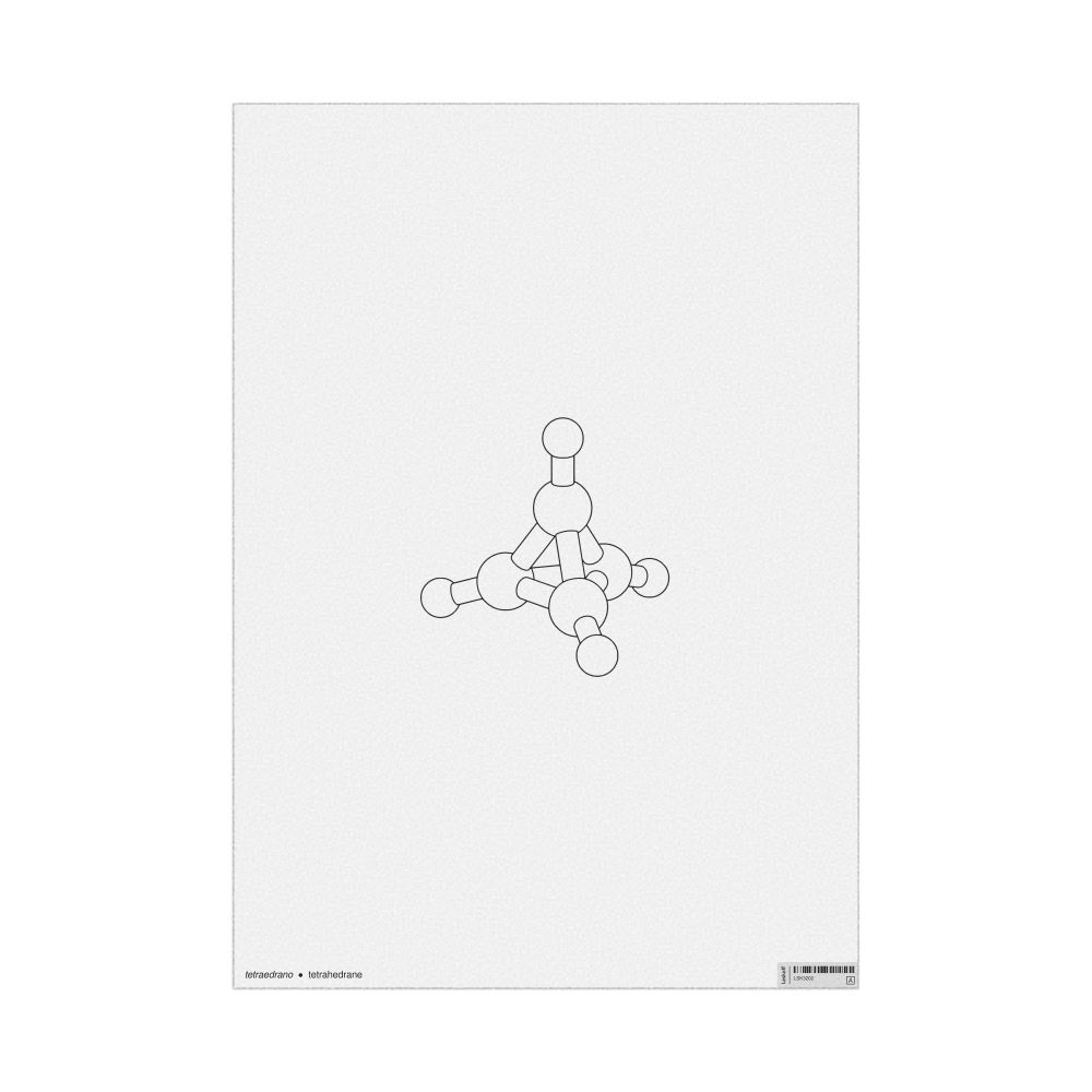 Leskoff Tetrahedrane Molecule Poster, Ball-and-Stick Model, Stylized, Portuguese/English-Labeled, image 1 of 1