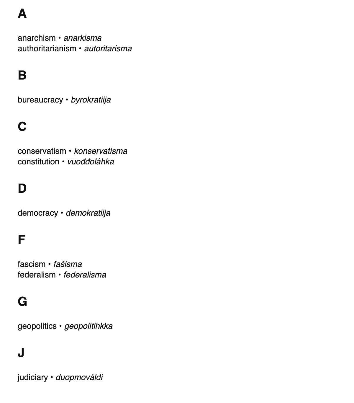 Political science terms in Northern Sámi