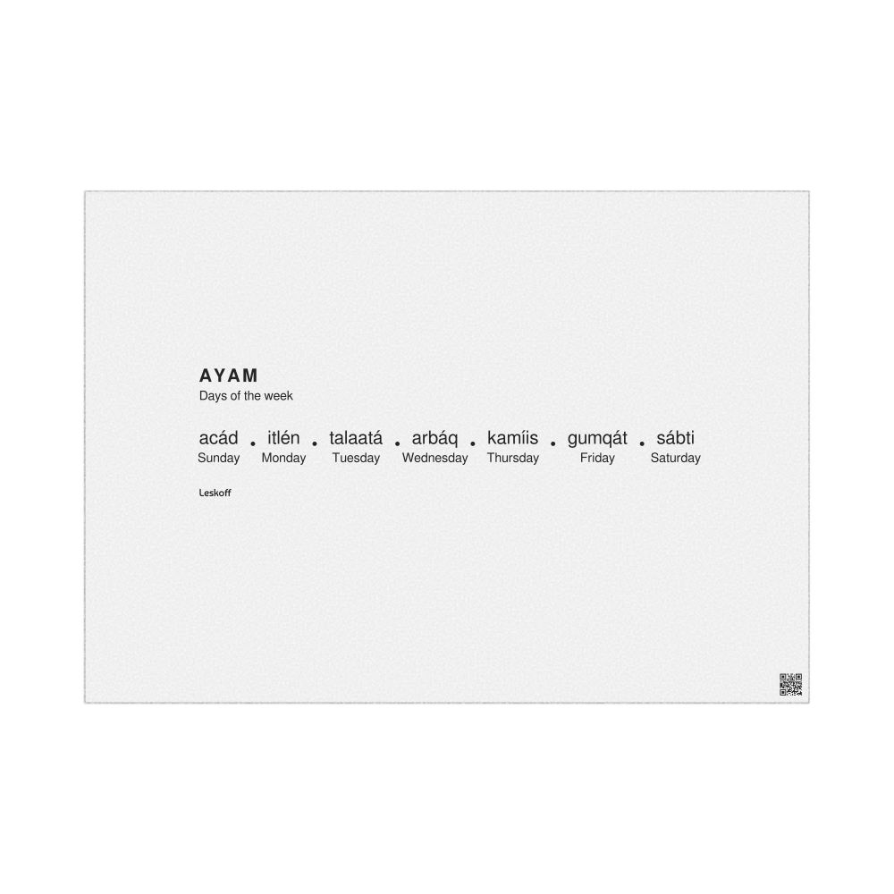 Leskoff Days of the Week Poster, Afar/English-Labeled, image 1 of 2