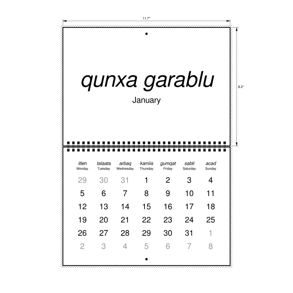 Leskoff 2026 Wall Calendar, Afar/English-Labeled, Monday-Start Layout, Wire-Bound, 11.7 x 8.3 in (29.7 x 21.0 cm), image 2 of 2