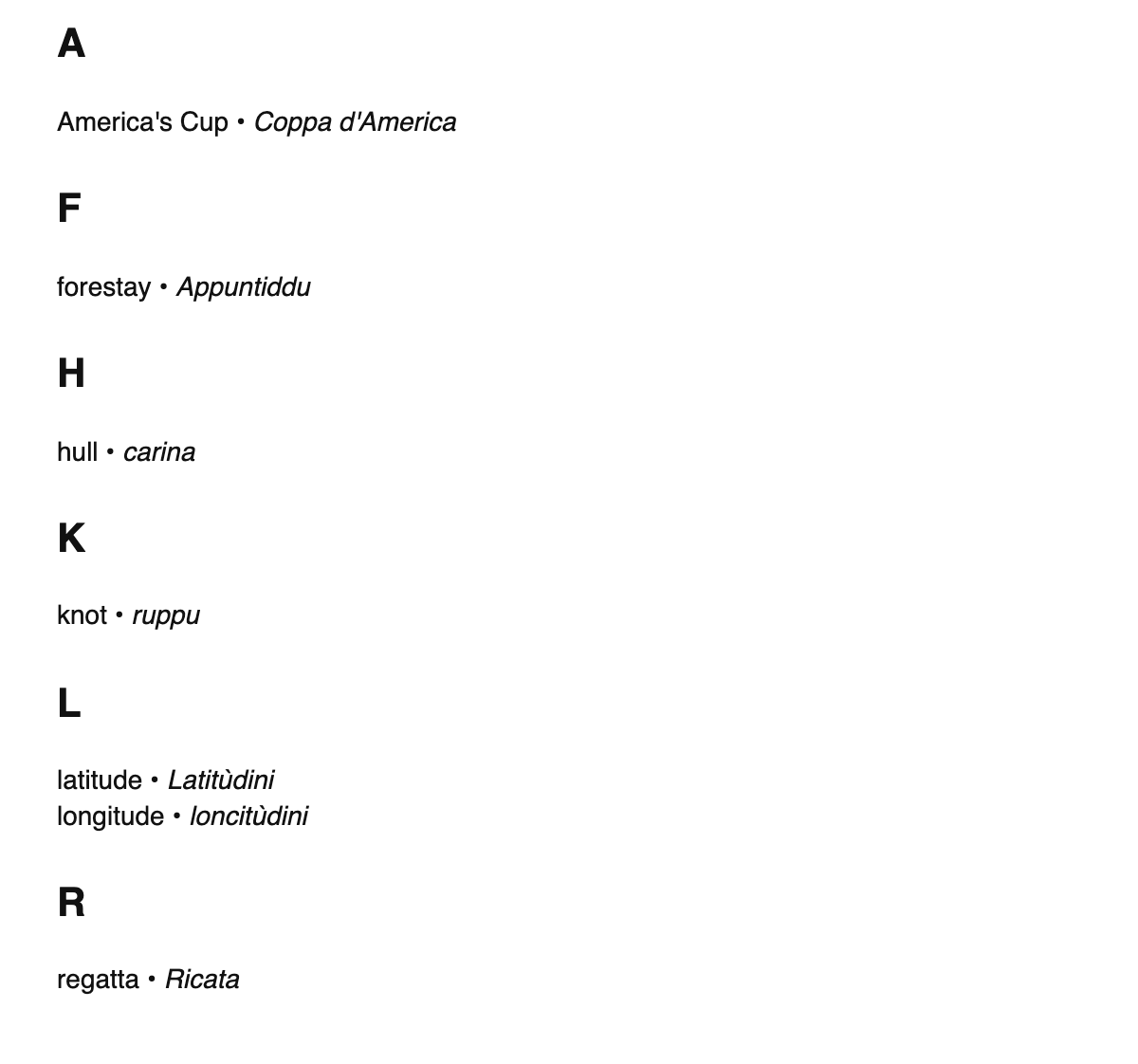 Sailing terms in Sicilian