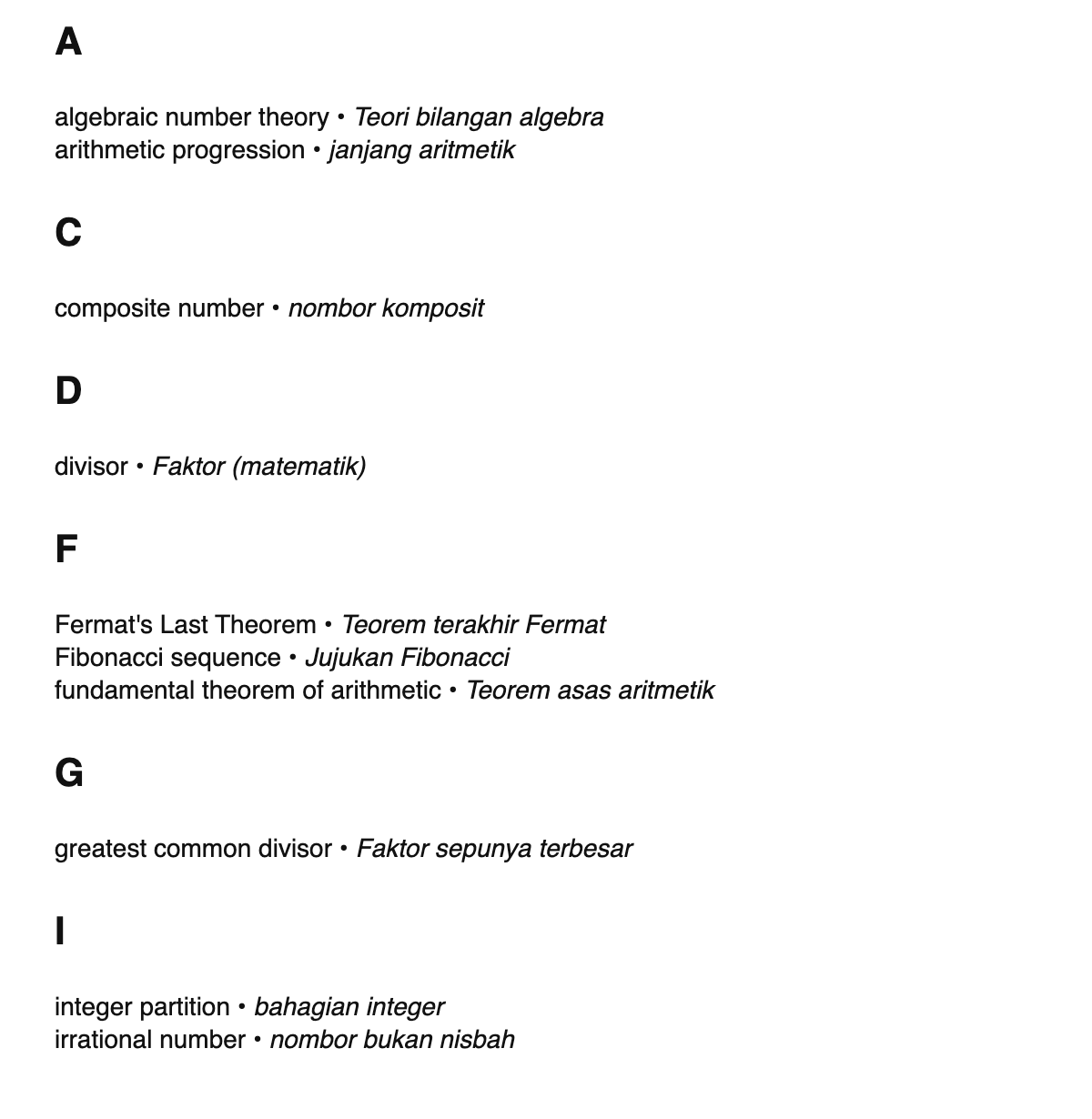 Number theory terms in Malay