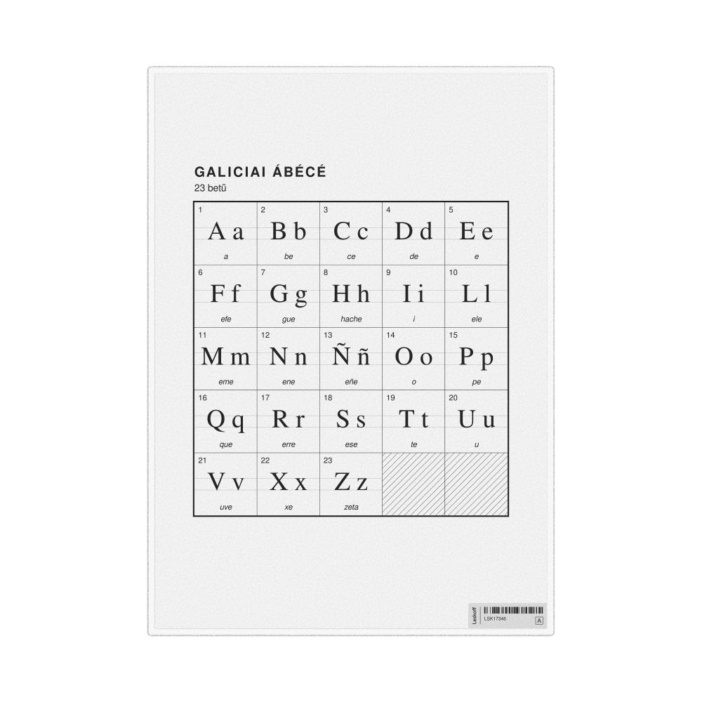 Leskoff Galician Alphabet Chart, 8.3 x 11.7 in (21.0 x 29.7 cm, Desk Chart, Laminated), Hungarian-Labeled, image 1 of 2