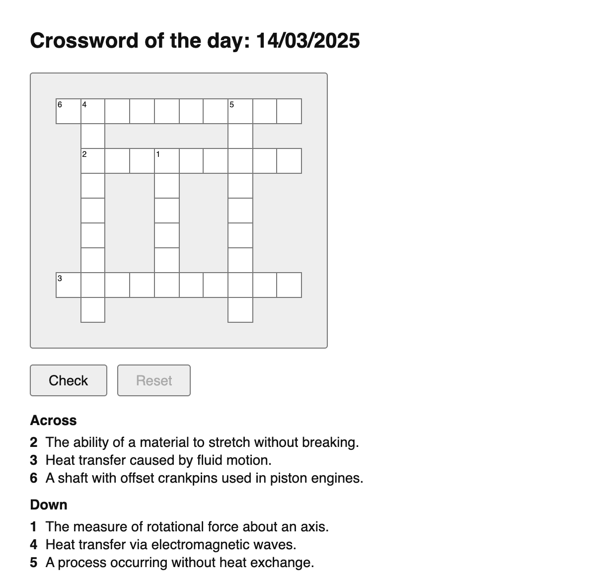 Mechanical Engineering Crossword