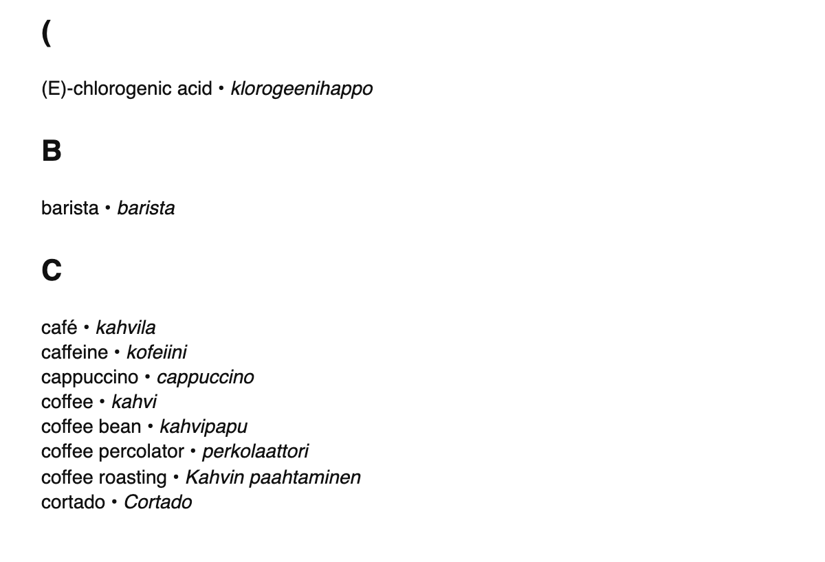 Coffee terms in Finnish