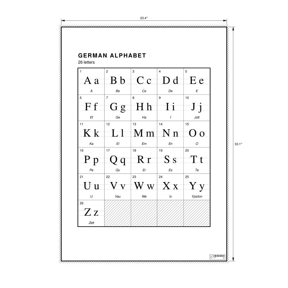 Leskoff German Alphabet Chart, 23.4 x 33.1 in (59.4 x 84.1 cm, Poster / Wall Chart), image 1 of 2