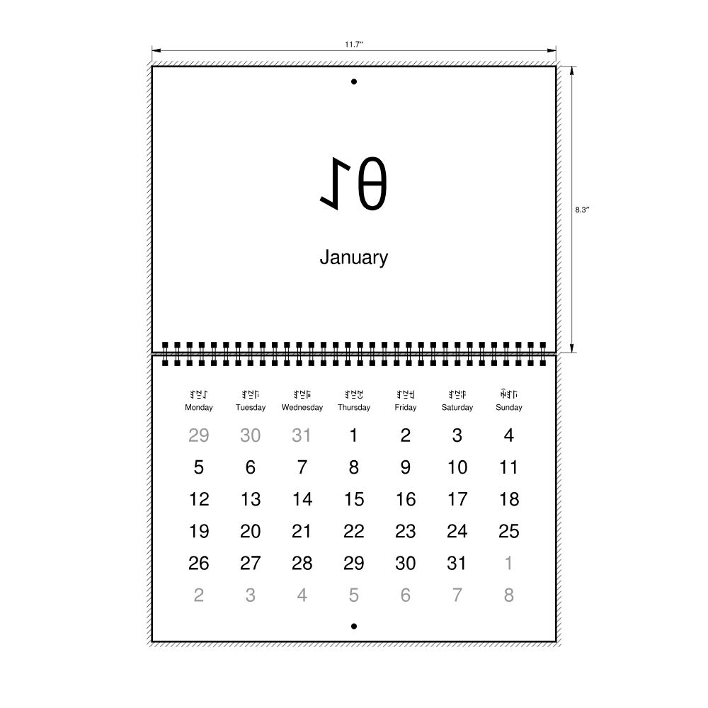 Leskoff 2026 Wall Calendar, Nuosu/English-Labeled, Monday-Start Layout, Wire-Bound, 11.7 x 8.3 in (29.7 x 21.0 cm), image 2 of 2