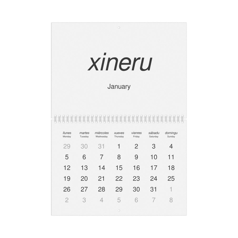 Leskoff 2026 Wall Calendar, Asturian/English-Labeled, Monday-Start Layout, Wire-Bound, 11.7 x 8.3 in (29.7 x 21.0 cm), image 1 of 1