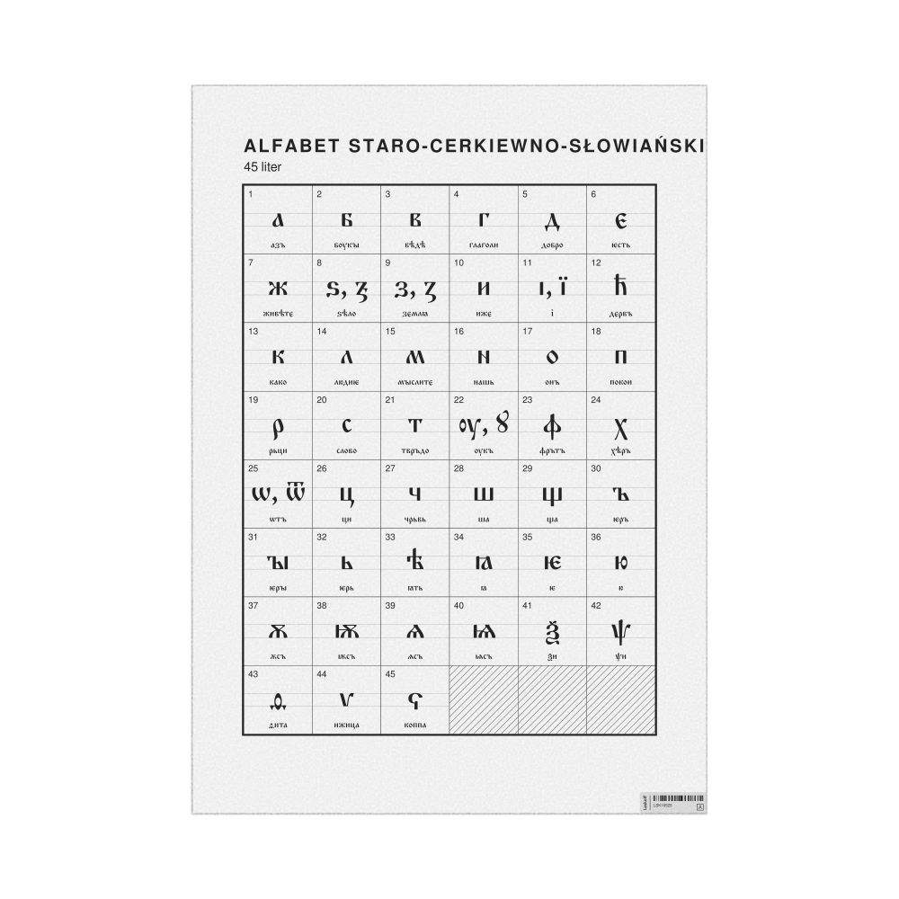 Leskoff Old Church Slavonic Alphabet Chart, 23.4 x 33.1 in (59.4 x 84.1 cm, Poster / Wall Chart), Polish-Labeled, image 1 of 2
