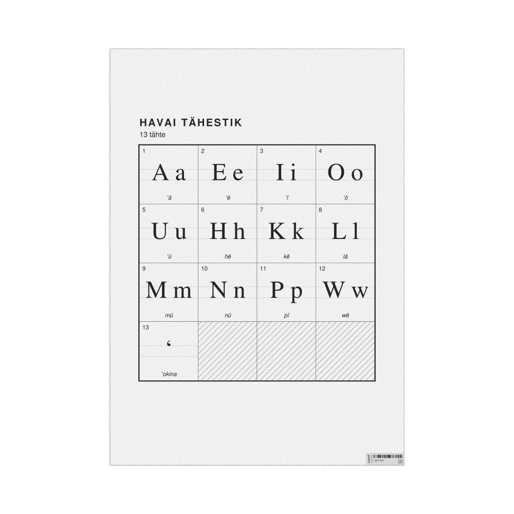 Leskoff Hawaiian Alphabet Chart, 23.4 x 33.1 in (59.4 x 84.1 cm, Poster / Wall Chart), Estonian-Labeled, image 1 of 2