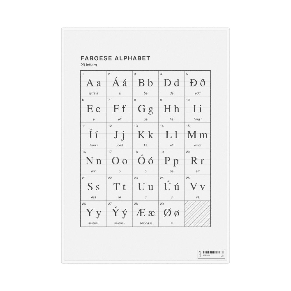Leskoff Faroese Alphabet Chart, 8.3 x 11.7 in (21.0 x 29.7 cm, Desk Chart, Laminated), image 1 of 2