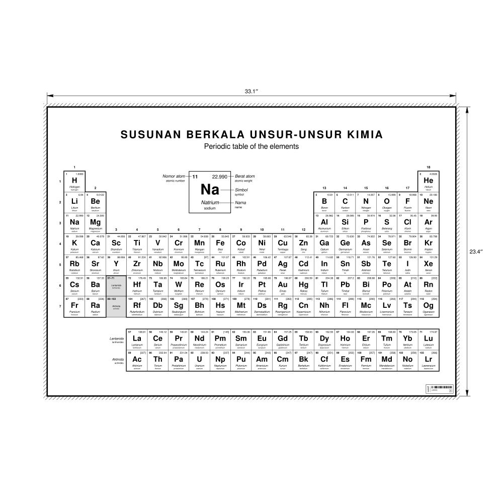 Leskoff Periodic Table Chart, 33.1 x 23.4 in (84.1 x 59.4 cm, Poster / Wall Chart), 18-Column Layout, Indonesian/English-Labeled, image 1 of 2
