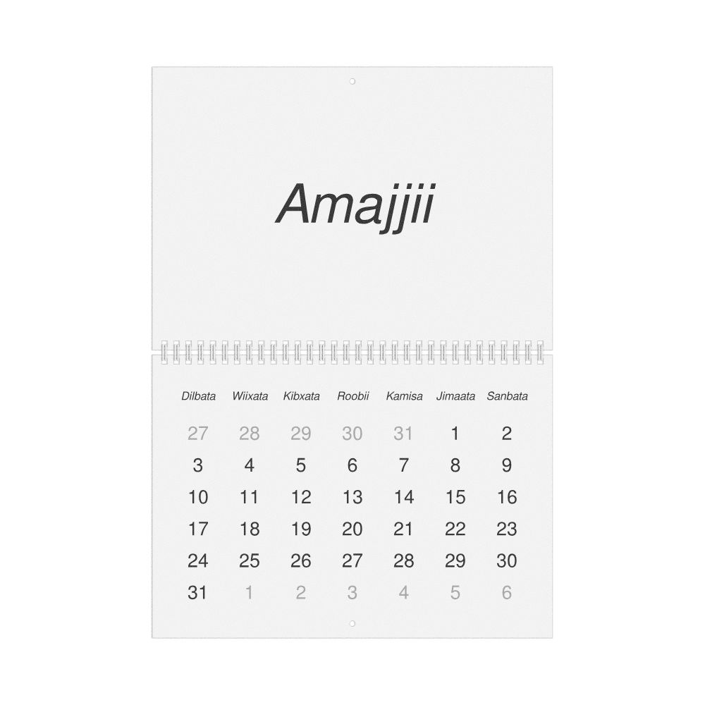 Leskoff 2027 Wall Calendar, Oromo-Labeled, Sunday-Start Layout, Wire-Bound, 11.7 x 8.3 in (29.7 x 21.0 cm), image 1 of 1