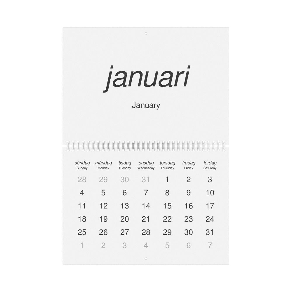 Leskoff 2026 Wall Calendar, Swedish/English-Labeled, Sunday-Start Layout, Wire-Bound, 11.7 x 8.3 in (29.7 x 21.0 cm), image 1 of 1