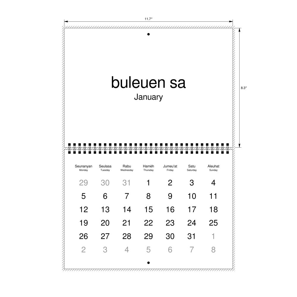 Leskoff 2026 Wall Calendar, Acehnese/English-Labeled, Monday-Start Layout, Wire-Bound, 11.7 x 8.3 in (29.7 x 21.0 cm), image 2 of 2