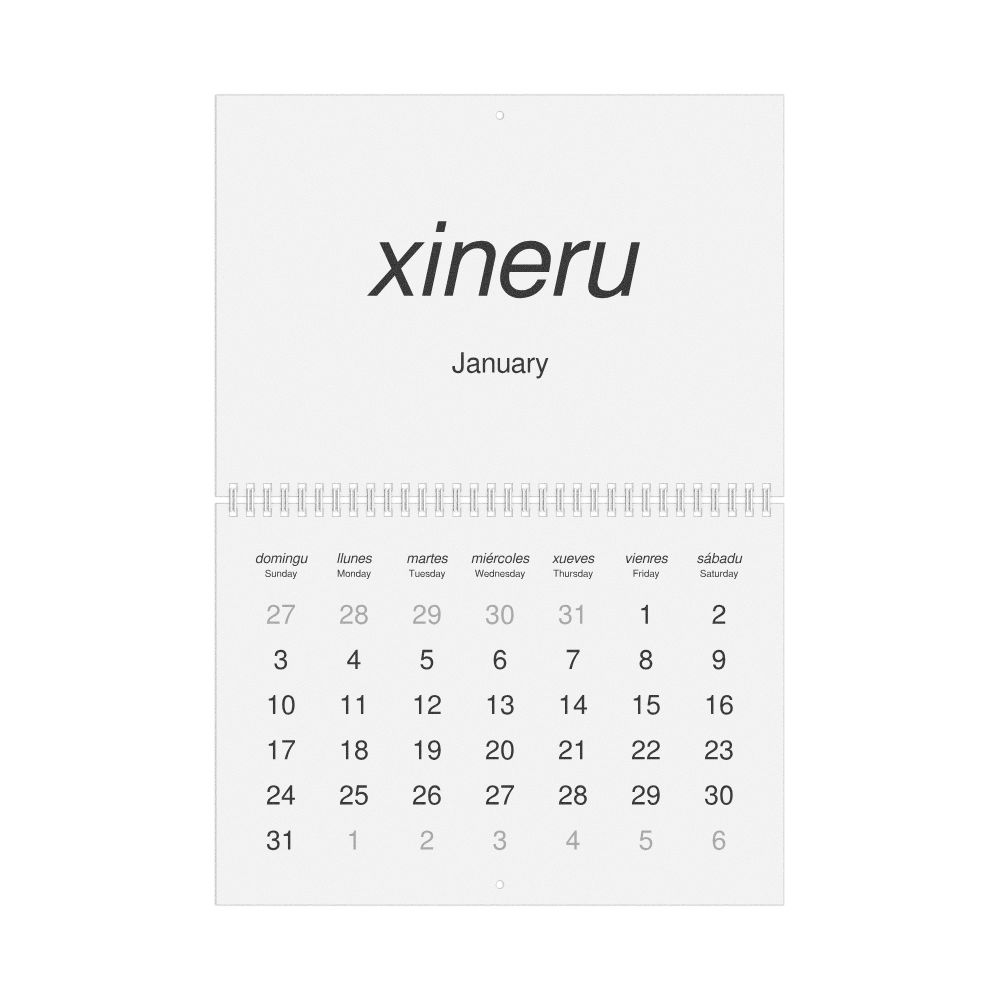 Leskoff 2027 Wall Calendar, Asturian/English-Labeled, Sunday-Start Layout, Wire-Bound, 11.7 x 8.3 in (29.7 x 21.0 cm), image 1 of 1