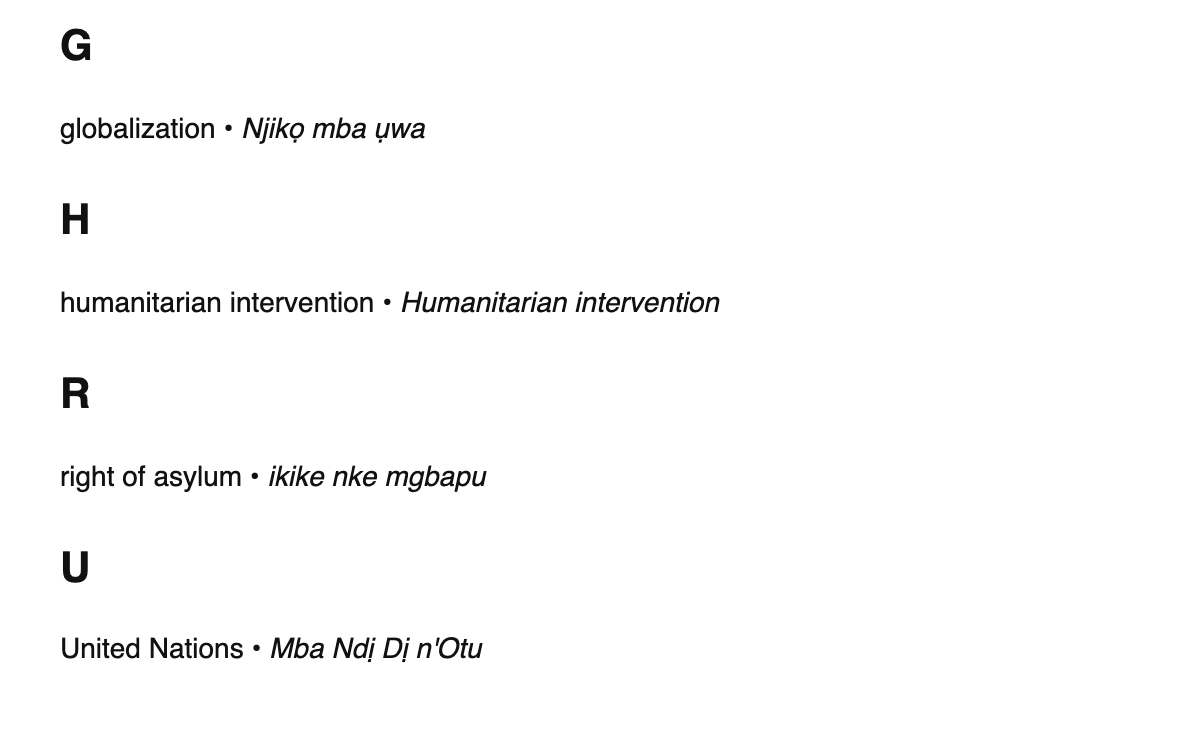 International relations terms in Igbo