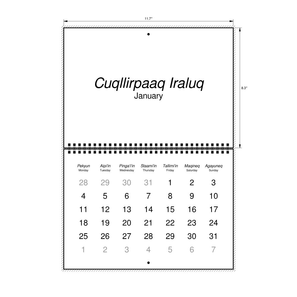 Leskoff 2027 Wall Calendar, Alutiiq/English-Labeled, Monday-Start Layout, Wire-Bound, 11.7 x 8.3 in (29.7 x 21.0 cm), image 2 of 2