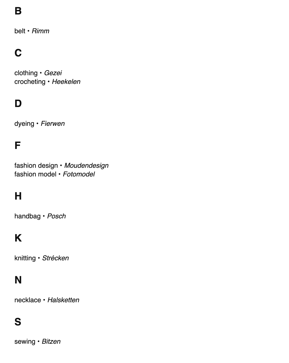 Fashion design terms in Luxembourgish