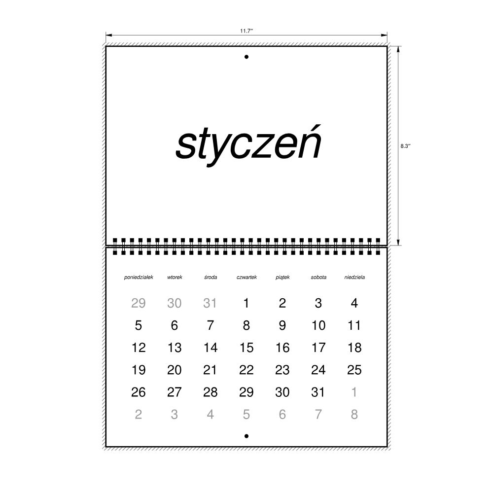 Leskoff 2026 Wall Calendar, Polish-Labeled, Monday-Start Layout, Wire-Bound, 11.7 x 8.3 in (29.7 x 21.0 cm), image 2 of 2